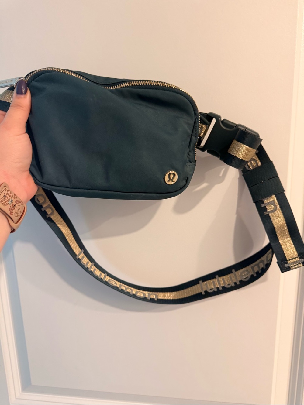 lululemon athletica Teal Belt Bag with Gold-Accent Strap